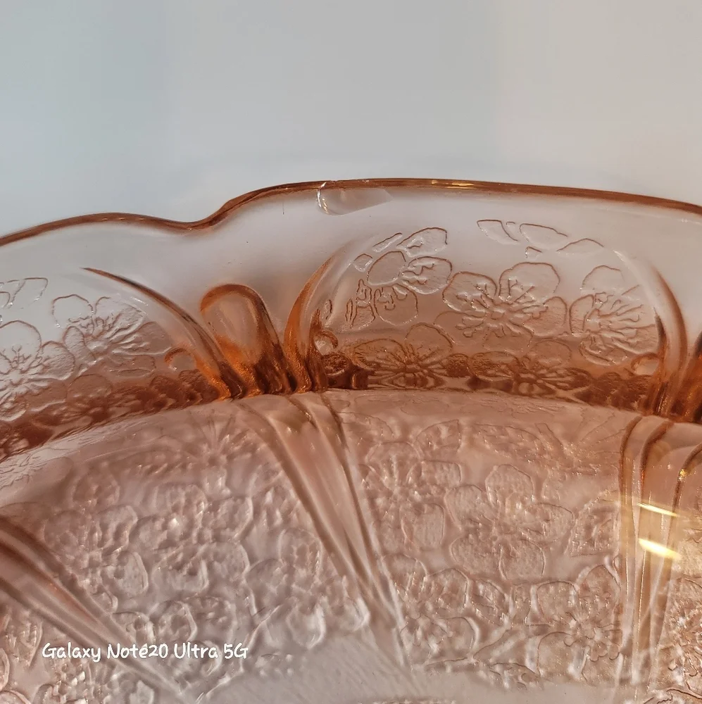0779. Vintage Jeanette Glass Platter ~ Pink Cherry Blossom ~ Depression Glass ~